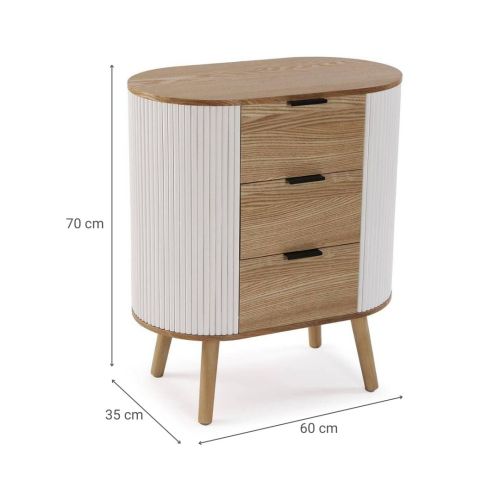 Comodín LEIAH de 3 Cajones de Madera MDF Natural-Blanco 19880050