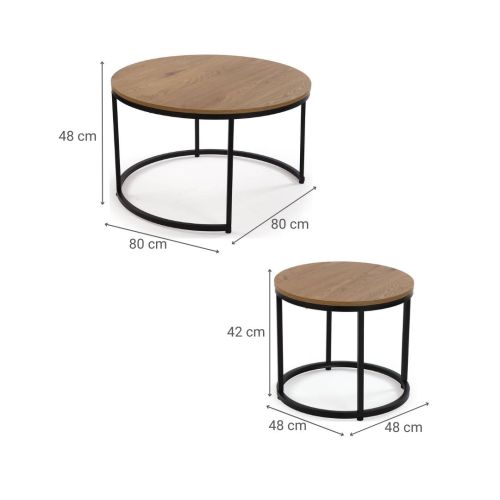 Set de 2 Mesas Auxiliares MDF-Metal Acabado Natural 21300081