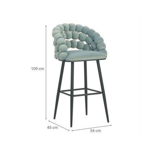 Taburete NIMPHA Azul Terciopelo con Patas Negras 30-157