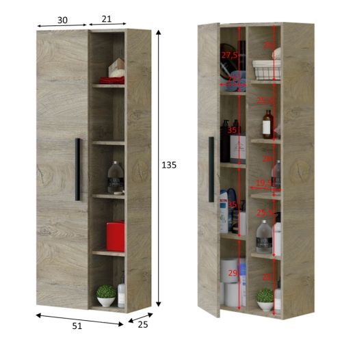 Columna de Baño ATENEA en Acabado Roble Alaska con Estantes 305471C