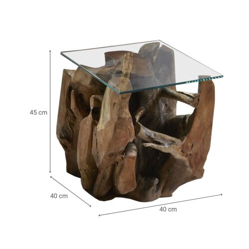 Mesa de Esquina Auxiliar de Forma de Raíz de Árbol de Madera y Cristal 32-124
