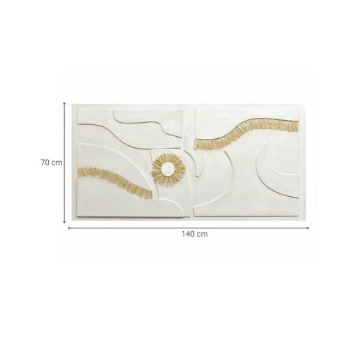 Cuadro Abstracto en Rafia sobre Lienzo Blanco y Dorado 81-492