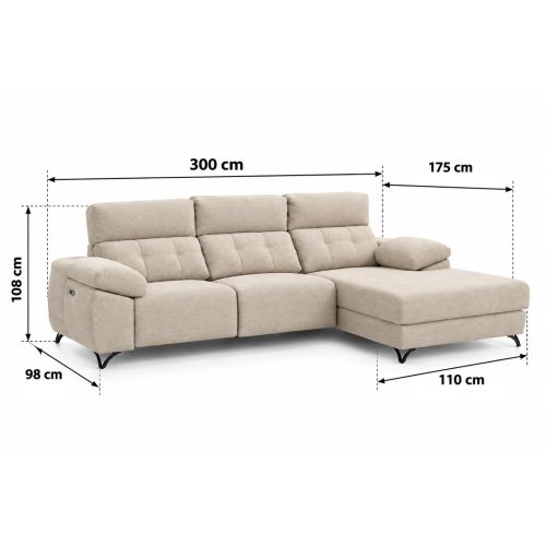 Sofá Chaise Longue AITANA Derecha de 300 cm con Relax