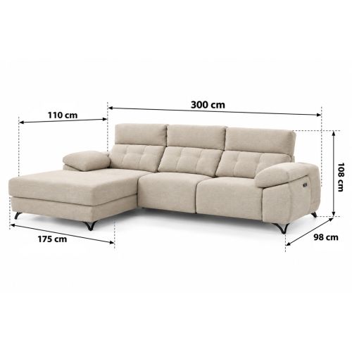Sofá Chaise Longue AITANA Izquierda de 300 cm con Relax