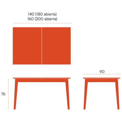 Mesa de Comedor Extensible AURA 140-180 cm Estructura Madera y Sobre Biselado de 25 mm Roble