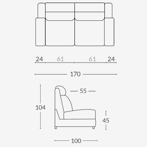 Sofá Modelo Blus fijo de 2 plazas 170 cm