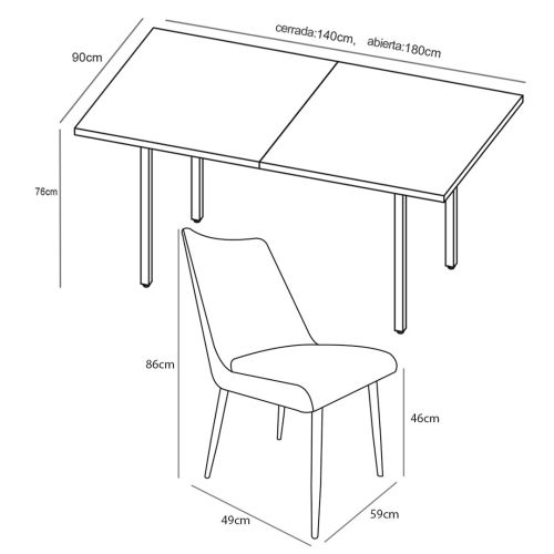 Conjunto de Comedor CAMDEN MORGAN Mesa Extensible y 4 Sillas
