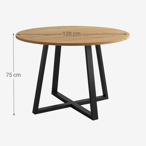 Mesa de Comedor Redonda LUGANO con Patas de Metal Negro y Tablero en Roble CNG049NR