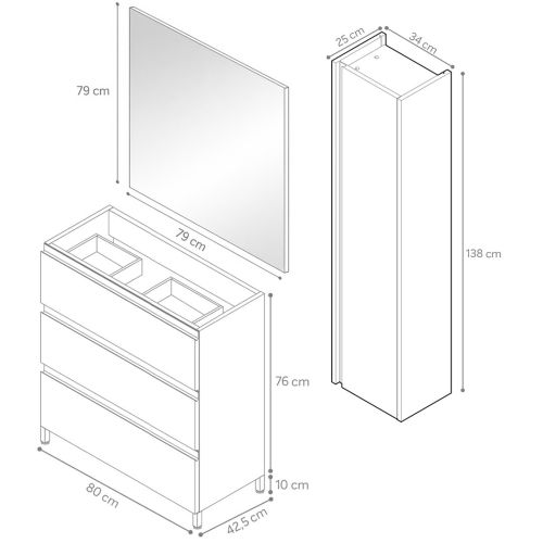 Conjunto de Baño FAMILY TECH con Columna Medieval Medio 80 cm