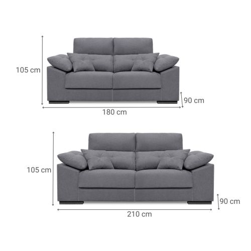 Conjunto Sofá 3+2 Plazas NOEMI Asientos Deslizantes y Cabezal Reclinable