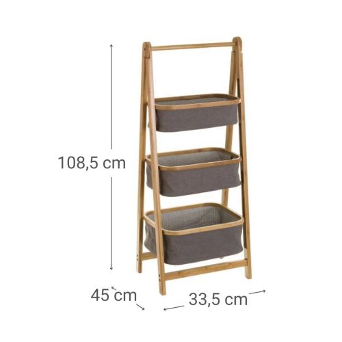 Mueble Auxiliar con 3 Cestas Bambú/Tela 125801
