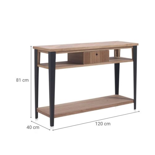 Consola de madera de fresno un con cajón acabado natural y patas negras GABAR 10406