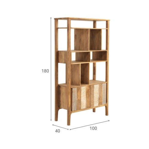 Librería de madera maciza de mango Acabado natural y gris GABAR 10701