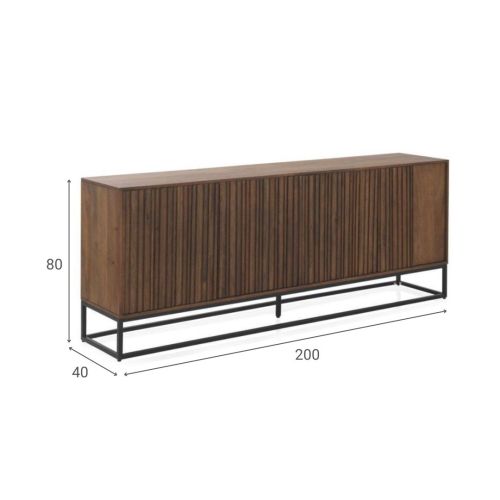Aparador de madera de Mango con 4 puertas laminadas y acabado natural GABAR 10818