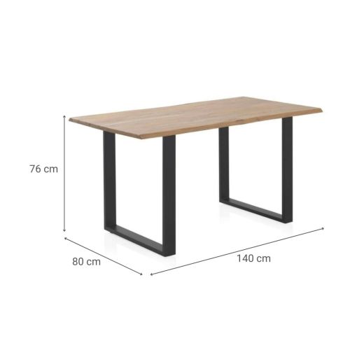 Mesa de comedor madera maciza de acacia de 140x80 cm acabado natural GABAR 10831