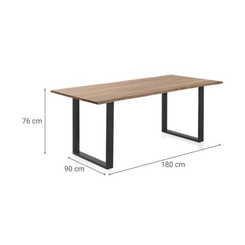 Mesa de comedor madera maciza de acacia de 180x90 cm acabado natural GABAR 10833