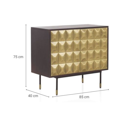 Aparador de 2 puertas de metal dorado de y madera maciza color wengue GABAR 10838
