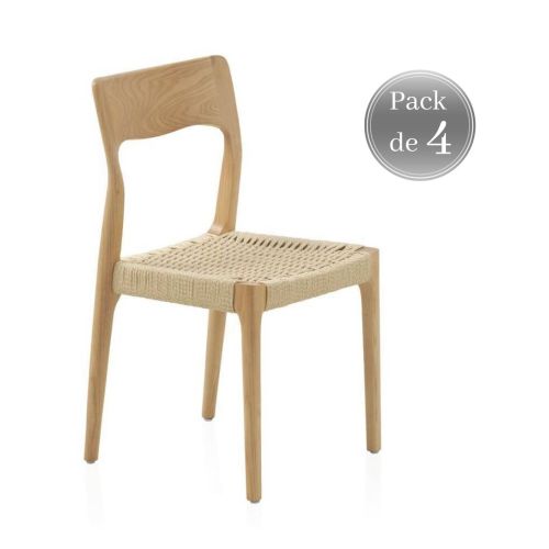 Pack de 4 Sillas de Madera con Asiento Trenzado GABAR 10873