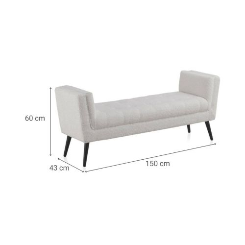 Banqueta Tapizada en Boclué 100% Poliéster Color Blanco con Patas de Madera Negras GABAR 10880