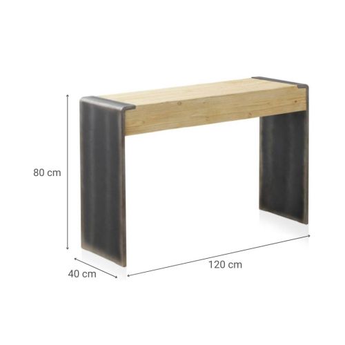 Consola de madera chapada en abeto con laterales lacados en color metálico y acabado natural GABAR 10931