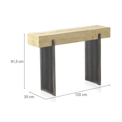 Consola de madera chapada en abeto con patas lacadas en color metálico y acabado natural GABAR 10935