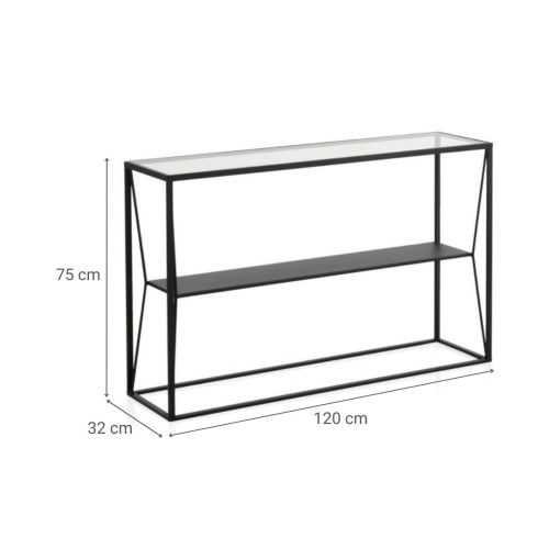 Consola de 120 cm metal en color negro con sobre rectangular de Cristal GABAR 10940