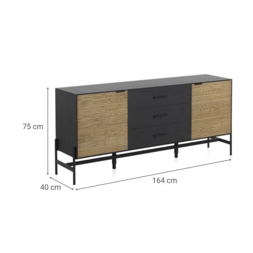 Aparador Gabar en Fresno Negro con Puertas Naturales de Mango