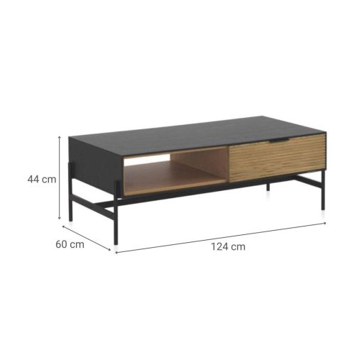 Mesa de centro chapada en fresno negro con cajones de madera natural GABAR 10977