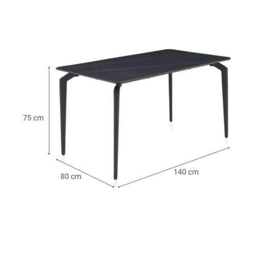 Mesa de comedor de cerámica negra con patas de metal negras GABAR 11044
