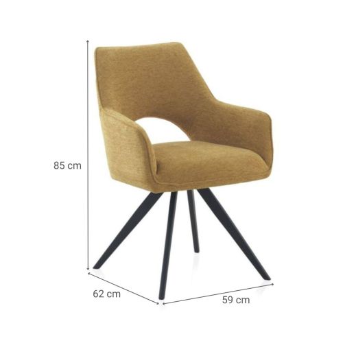 Sillón tapizado giratorio acabado mostaza con patas metálicas negras GABAR 11059/1