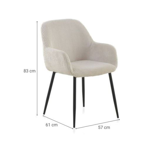 Sillón tapizado en pana blanca con patas metálicas negras GABAR 11060/1