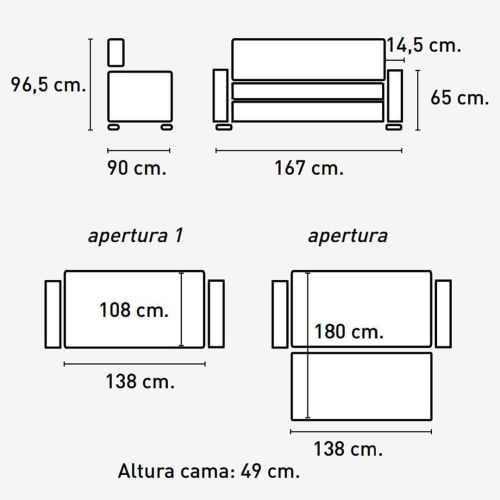 Sofá Cama Nido IZAN Tapizado en Tela Gris