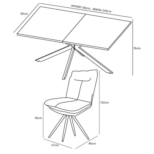 Conjunto de Comedor KELLER SHELTON Mesa Extensible y 4 Sillas