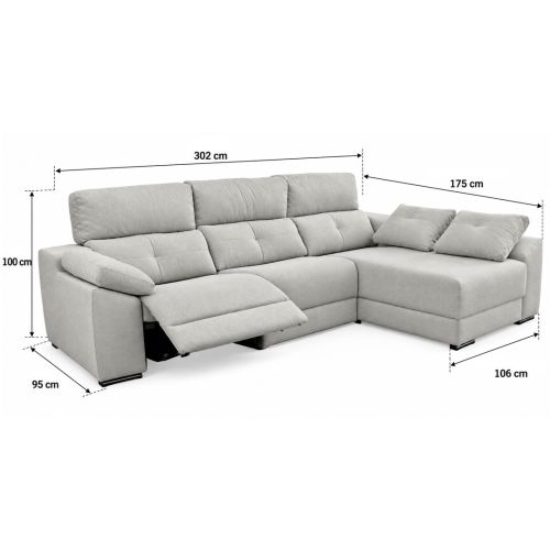 Sofá Chaise Longue Izquierda MÁXIMO con Relax Eléctrico en Tela