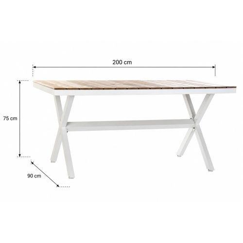 Mesa de Jardín de 200 cm con Tablero Símil Madera y Aluminio en Blanco MB-200825