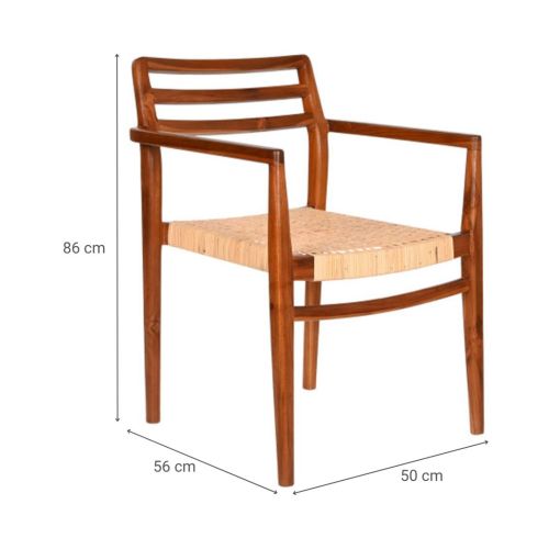 Silla de Estructura de Madera Teca y Asiento de Ratán Natural MB-207998