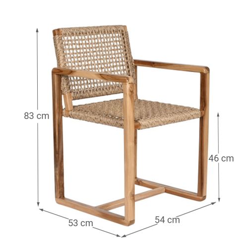 Silla de Madera de Teca con Asiento y Respaldo de Ratan MB-208002