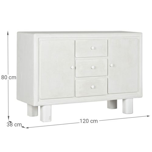 Aparador de 120 cm de Estructura de MDF y Abeto Color Blanco Rugoso MB-216609