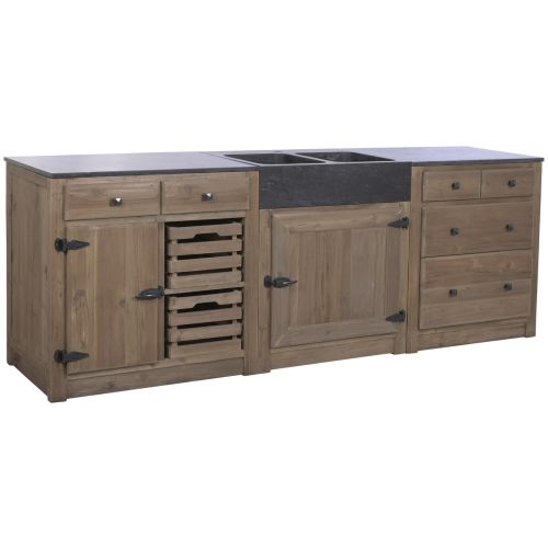Mueble de Cocina Estructura de Madera de Pino Reciclado 236 cm MB-225996