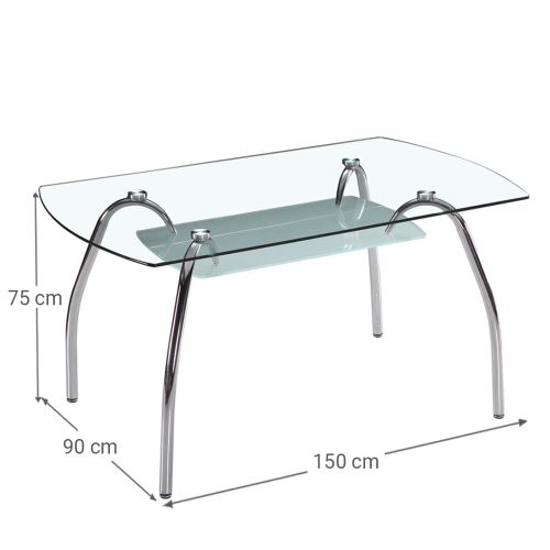 Mesa de Comedor SAN con Estructura de Metal y Tapa de Cristal