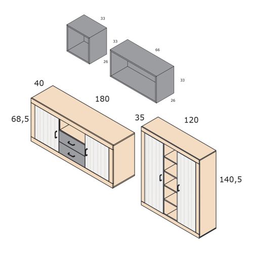 Composición Modular Salón de Melamina MOON EVO Nº 1 Blanco Alpin