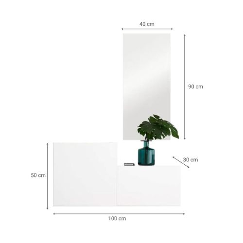 Recibidor 100 cm de Melamina-Metal Acabado Blanco con Espejo Nº 234