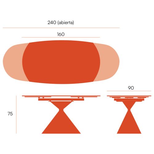 Mesa de comedor RIN Ovalada Superficie Porcelánico Extensible Estructura Marfil