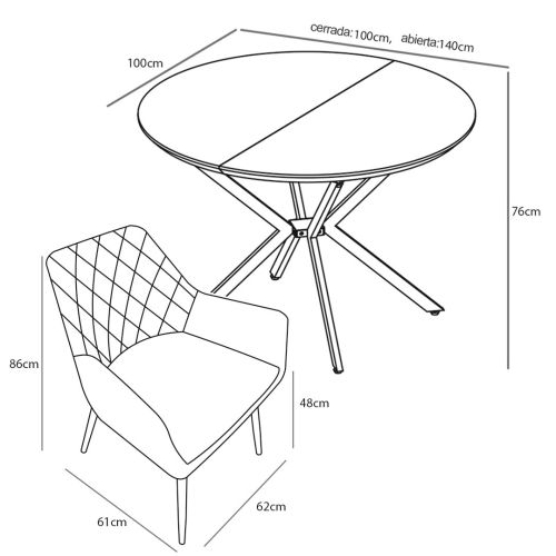 Conjunto de Comedor WINSOR DEVON Mesa Extensible y 2 Sillas
