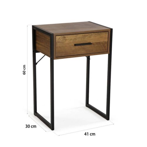 Mesita Auxiliar de Madera MDF con Cajón y Estructura Metálica Negra 21810083