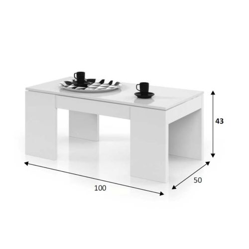 Mesa centro de melamina color blanco brillo con tapa elevable y espacio de almacenamiento 001637BO