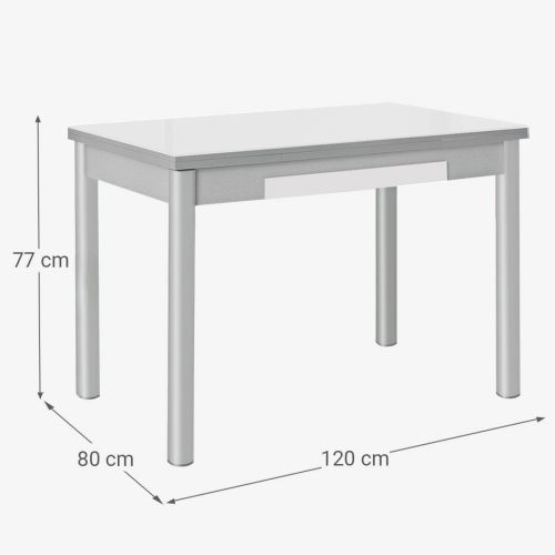 Mesa de Cocina Extensible LEÓN de Aluminio y Cristal