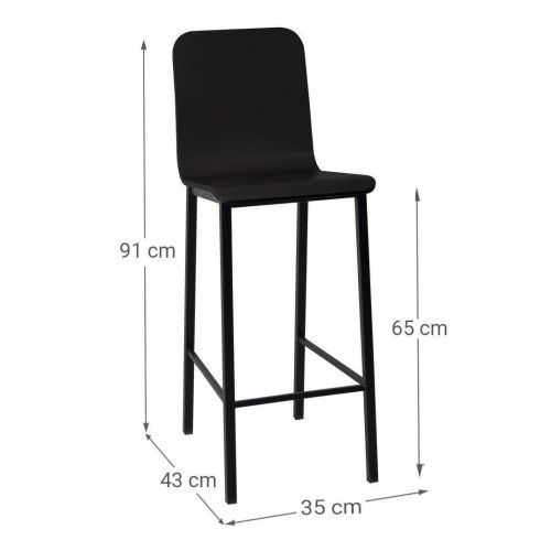 Taburete de Cocina TEBA con Patas en Negro y Asiento de Madera
