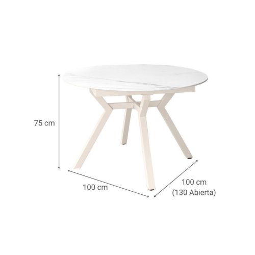 Mesa Redonda Comedor 100 cm Estructura Metal Marfil y Porcelánico ROSS