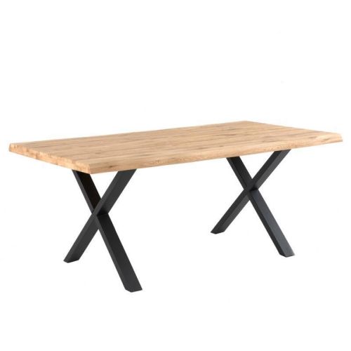 Mesa de Comedor CORINE con Patas Negras en Cruz y tablero de Madera